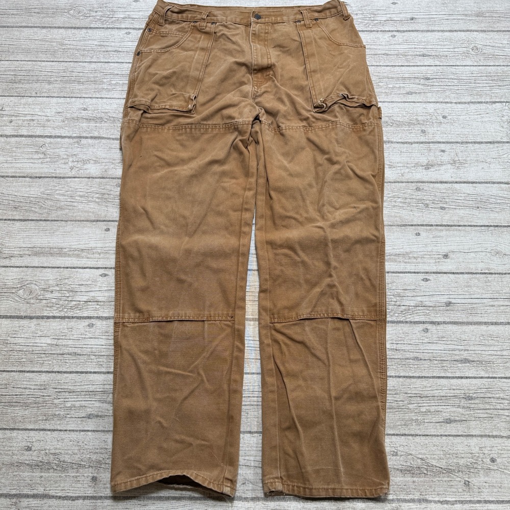 Dickies Carpenter Pants Mens 35x30 Brown Double Knee Distressed Duck Canvas Work
